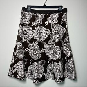 Talbots Vintage Skirt Brown White Paisley Floral Print Size 6 100% Cotton